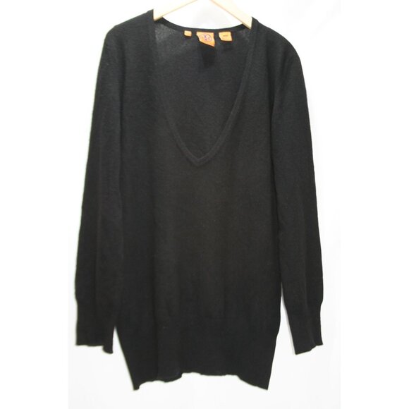 Tory Burch Sweaters - Tory Burch Black Cashmere V Neck Tunic Sweater Womens L Capsule Classic Luxury